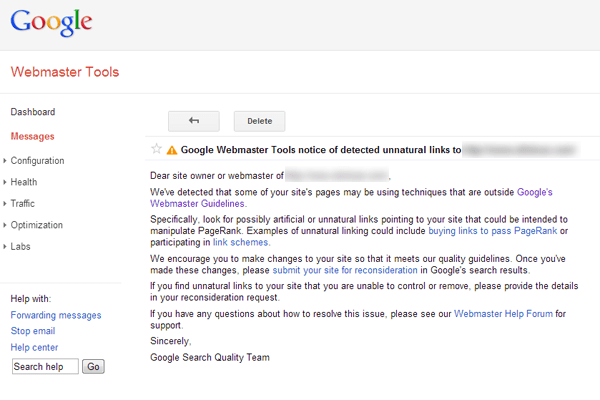 Google Search Console penalty notification