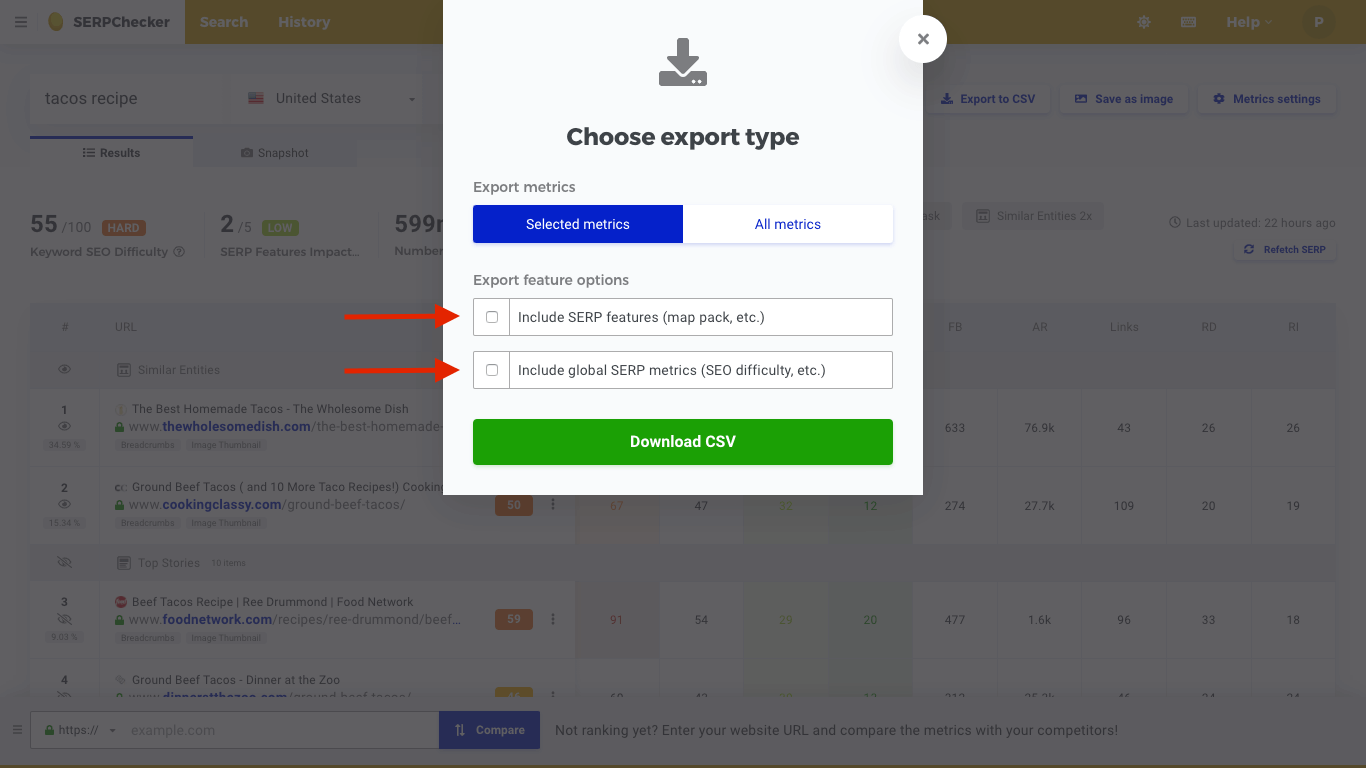SERPChecker export results