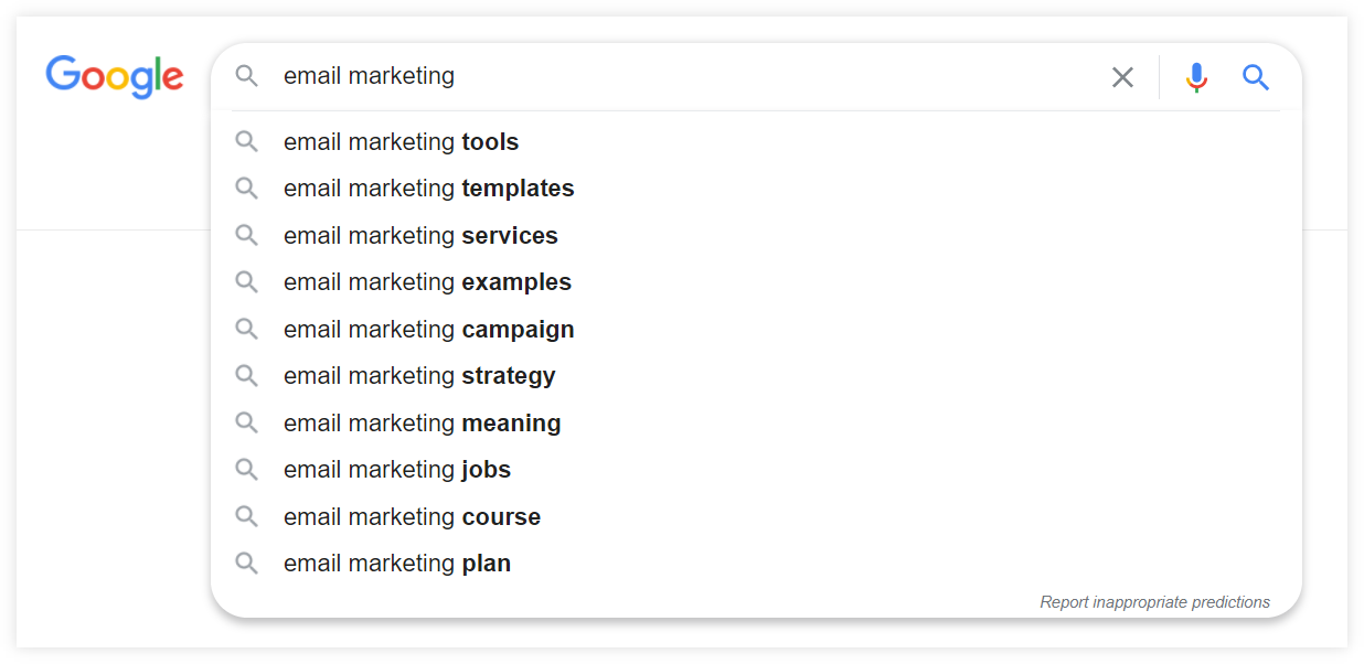 google autocomplete results small