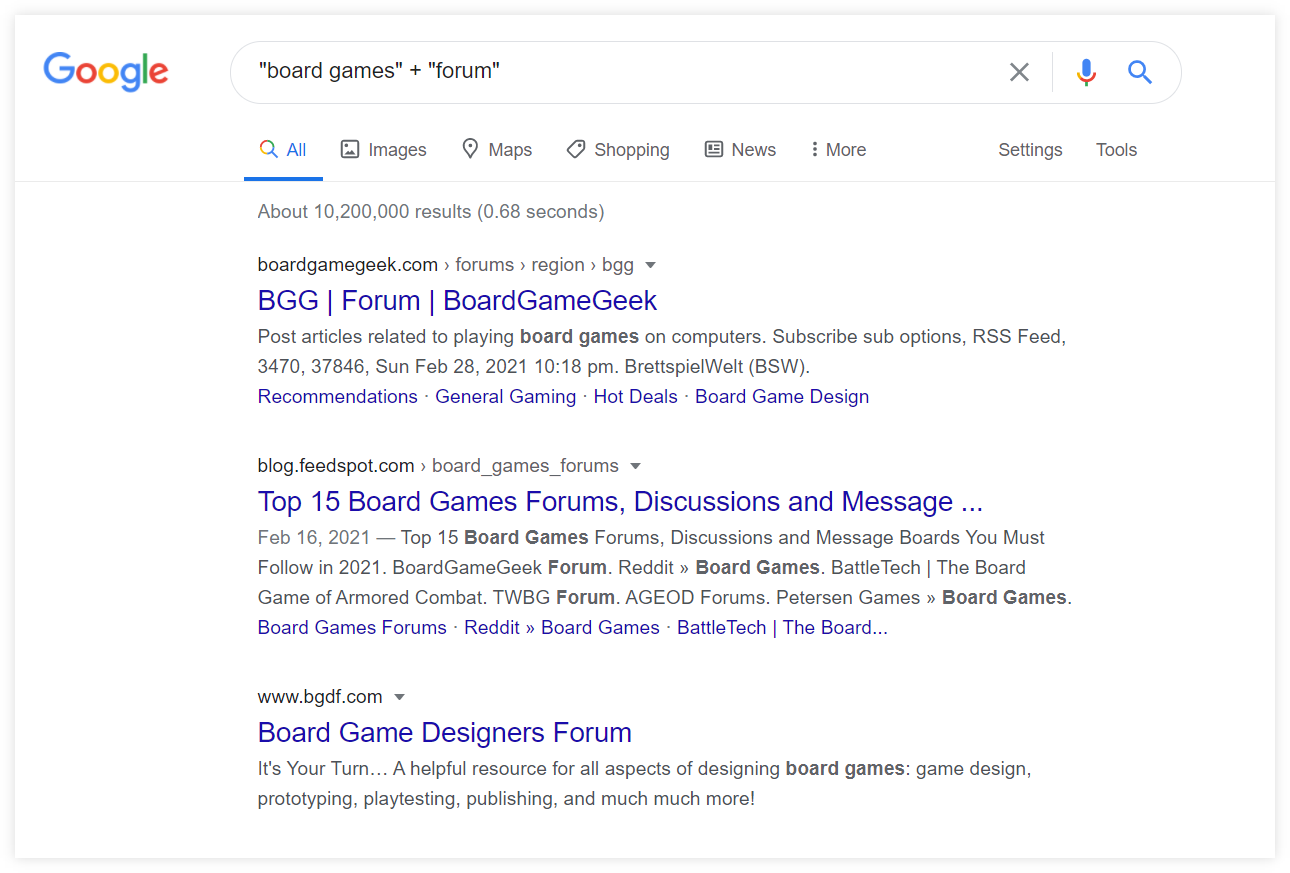 board game forum google search