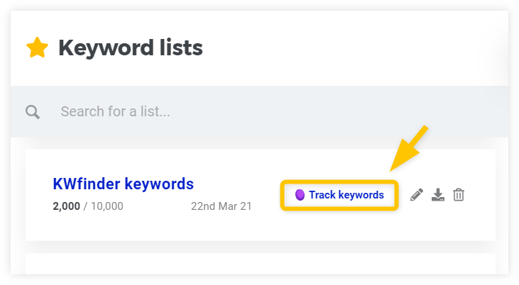 Track keywords feature in KWFinder