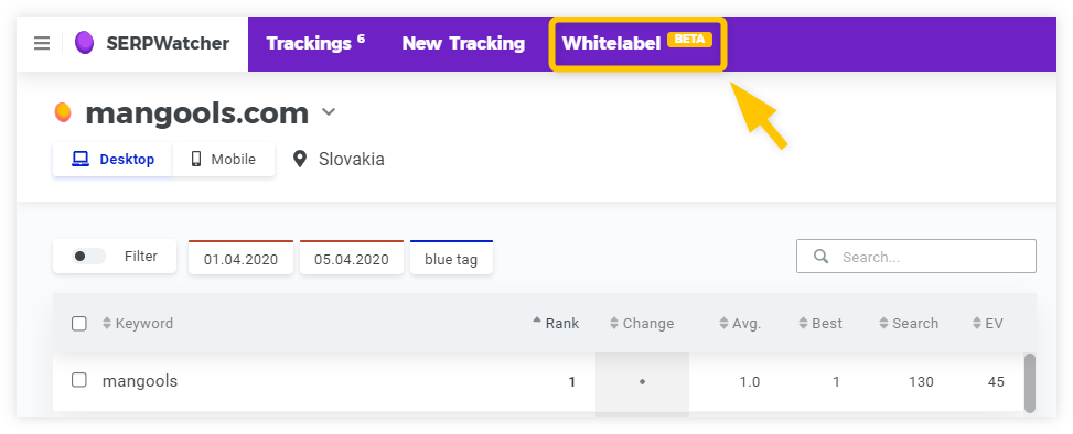 Whitelabel feature in SERPWatcher